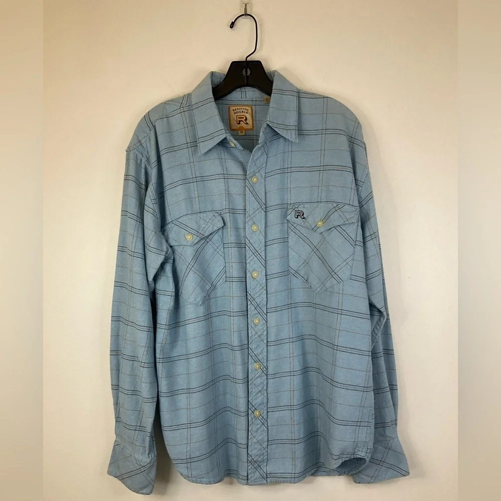 RESISTOL Double R Blue Plaid Button Front Long Sleeve Shirt, sz MD - Picture 8 of 11